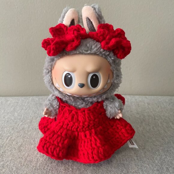 Handmade Crochet Red Floral Outfit for Labubu 2-Piece Set - Picture 1 of 7